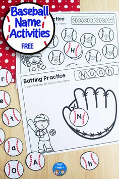 baseball name activities and printables for kids to practice letter recognition with freebie