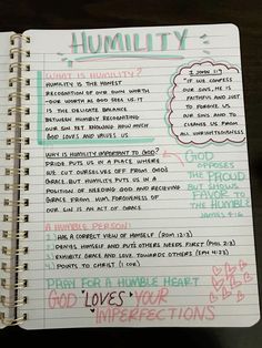 a notepad with writing on it that says humility and other things to do