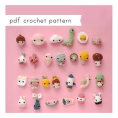 the crochet pattern is shown with many different animals and people on it, including one