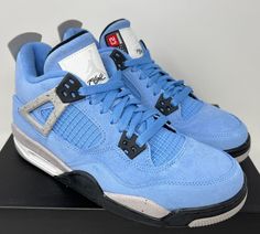 Nike Air Jordan 4 Retro University Blue Black UNC GS 408452-400 Youth Size 7Y Jordan 4 Unc, Blue Nike Shoes, Jordan 4s Blue And White, Jordan 4 University Blue, Retro 4 Jordans Dark Blue, Jordans University Blue, University Blue Jordans, Jordan 4’s Blue & White, Retro 4 Jordans