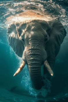 an elephant is swimming in the water