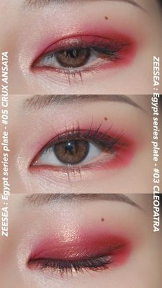 Asian Christmas Makeup, Korean Christmas Makeup, Pixel Planet, Red Makeup Looks, Asian Makeup Looks, Red Eye Makeup, Korean Makeup Look, Korean Eye Makeup, Red Eyeshadow