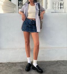 Summer Vintage Outfits, Ideal Aesthetic, Jean Skirt Outfits, Looks Pinterest, Spring Inspo, Denim Skirt Outfits, Miniskirt Outfits