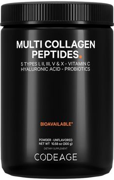 PRICES MAY VARY. All-in-One Collagen Peptides Powder Supplement: Codeage Black Edition hydrolyzed multi collagen + vitamin C powder supplement includes a blend of collagen peptides from 5 different sources with a selection of hand-picked ingredients such as hyaluronic acid, vitamin C, and probiotics in one single collagen powder nutritional solution for women and men. 5 Types Multi Collagen & Hyaluronic Acid: Codeage Multi Collagen Peptides Powder Black Edition with hyaluronic acid, vitamin C, p Collagen Sources, Collagen Types, Supplements Packaging, Vitamin C Powder, Vitamin C Benefits, Beef Bone Broth, Collagen Supplements, Collagen Powder, Organic Chicken