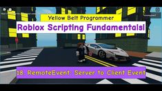 a car driving down a street next to tall buildings with the words roblox scripting