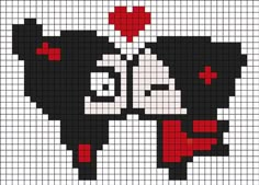 a cross stitch pattern with two black and white cats in the shape of hearts on each side