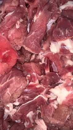 raw meat is shown in a bowl on the table