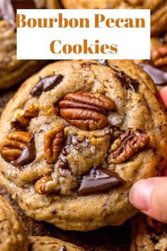 bourbon pecan cookies with chocolate chips and pecans