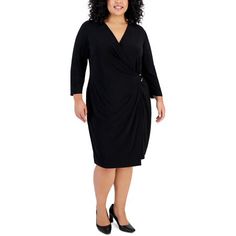 Manufacturer: Kasper Style Type: Wrap Dress Collection: Kasper Sleeve Length: Three-Quarter Sleeves Material: 96% Polyester/4% Elastane Fabric Type: Jersey Specialty: O-Ring Sku: BH5965947 Size: 3X.  Color: Black.  Gender: female.  Age Group: adult. Midi Wrap Dress, Elastane Fabric, Three Quarter Sleeves, Womens Midi Dresses, O Ring, Three Quarter, Dress Collection, Gender Female, Wrap Dress