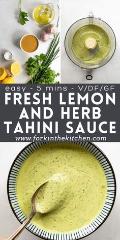 fresh lemon and herb tahini sauce in a bowl