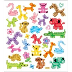 an assortment of colorful stickers with animals on them