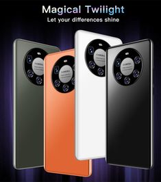 three different colored cell phones with the text,'magic twilight let your differences shine '