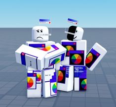 an image of two people that are standing next to each other in front of some boxes