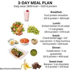 3 Day Meal Plan, Balanced Diet Meal Plan, Protein Alternatives, Protein Fruit Smoothie, Protein Diet Recipes, Pre Workout Food, Day Meal Plan, Clean Eating Recipes For Dinner, Low Carb Protein