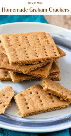 homemade graham crackers stacked on a plate