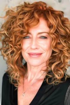 Copper curly shag for women in their 60s. Curly Shag Haircut, Curly Cuts, Red Curly Hair, Hair Color Options, Haircuts For Women Over 50