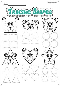 the worksheet for traceng shapes with teddy bears