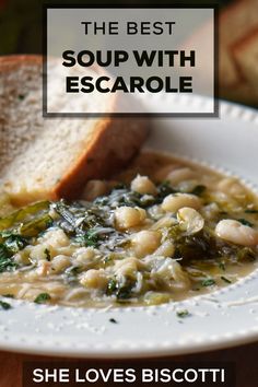 Soup with escarole and white beans. Italian Greens, Italian Bean Soup, Escarole Recipes, Greens And Beans, Escarole Soup, Italian Beans, Italian Soup Recipes, White Bean Recipes, White Bean Soup Recipes