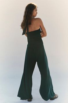 So easy and effortless, this one-piece from our free-est collection is perfect from this season to the next. **Fit:** Slim through the bodice with wide-leg fit **Features:** Square halter neckline, tie-back closure, pull-on design **Why We ❤ It:** Classic with beachy sandals or cozy with cold weather accessories, this style has endless ways to wear. | Clara One-Piece by free-est at Free People in Green, Size: XS Cold Weather Accessories, Halter Neckline, Hunter Green, Boho Clothing, Tie Backs, Cold Weather, Bodice, The Next, Free People