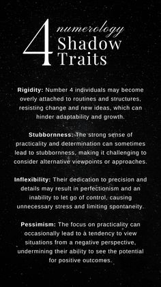 While Number 4 embodies stability, order, and diligence, it also reveals its shadow facets. These shadows include rigidity, stubbornness, inflexibility, and occasional pessimism. By acknowledging and addressing these traits, we can navigate life's intricacies with a balanced perspective, fostering growth and embracing positive change. #Numerology #Number4 #ShadowAspects #SelfAwareness Spell Books