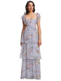 Elegant Chiffon Maxi Dress With Square Neck, Elegant Tiered Maxi Dress For Wedding, Elegant Tiered Skirt Maxi Dress For Wedding, Fitted Tiered Maxi Dress With Ruched Bodice, Feminine Square Neck Maxi Dress For Wedding, Flowy Chiffon Maxi Dress With Square Neck, Flowy Square Neck Maxi Dress For Wedding, Elegant Tiered Maxi Dress With Ruched Bodice, Elegant Tiered Chiffon Maxi Dress