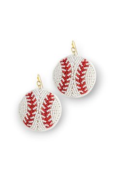 the beaded baseball earrings in red and white