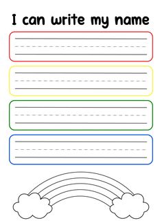 i can write my name worksheet with rainbows and clouds in the background