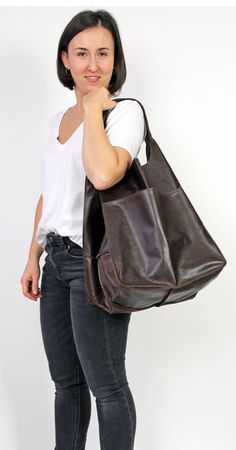 "Oversized bag - large leather tote bag Large and stylish tote bag made from high quality leather. Spacious interior provides room for all the daily essentials and more. It is large enough to hold all your weekend essentials. This bag is perfect as your everyday bag, which can fit an IPAD, A4 files, books, magazines, cosmetic bag as well as many accessories. * Includes internal pockets for mobile phone and other small items. * Top closure magnet for security Height: 39 cm / 15.3\" Height from to Large Rectangular Leather Bag, Large Rectangular Leather Shoulder Bag, Large Double Handle Bucket Bag For Everyday Use, Large Everyday Hobo Shoulder Bag, Large Capacity Square Hobo Bag For On-the-go, Large Brown Satchel For Everyday Use, Brown Large Satchel For Everyday Use, Everyday Large Brown Satchel, Large Everyday Shoulder Bucket Bag