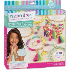 the make it real jewelry kit includes bracelets, necklaces and rings for girls