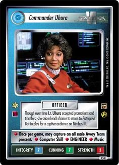 the card features an image of commander uhara from star trek, which appears to be on display