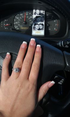 Painted White Tips Nails, White Tip Shellac Nails, Classic French Tip Nails Square Short, Thick Square Acrylic Nails, White Tip Square Nails, Regular French Tip Nails, French Manicure Nails Acrylic, Short White Tip Nails, Short Acrylic French Tip Nails