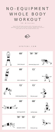 the instructions for how to do a no equipment whole body workout