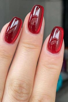 Maroon Nail Designs, Maroon Nail, Glossy Nails, Nail Aesthetic, The Man Of My Dreams, Red Gel Nails, Man Of My Dreams, Kutek Disney, Dark Red Nails