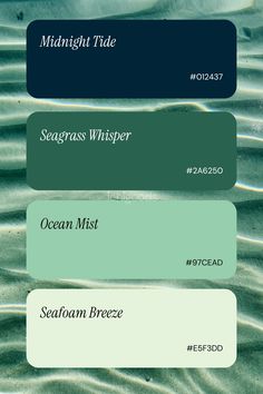 the different shades of water that are in each color scheme, including blue and green