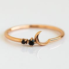 Rose Gold Black Diamond, Ring Rosegold, Zierlicher Ring, Simple Ring, Gold Moon, Black Onyx Ring, Black Diamonds, Ring Black