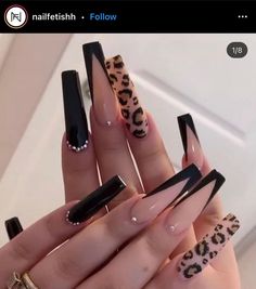 Full Cover Nail Tips, Ballet Nails, Long Press On Nails, Leopard Print Nails, Manicure Tips, Leopard Nails, Long Acrylic Nails Coffin