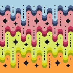 an abstract background with wavy lines and dots in pink, green, blue, yellow and black