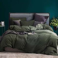 Army Green Duvet Cover California King Size - 100% Washed Cotton Durable Soft.   "This pin contains affiliate links, which means I may earn a commission at no cost to you extra for you". 
 #affiliate #advertising"