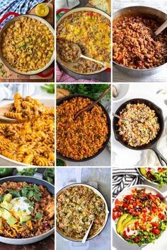 different pictures of food being cooked in pans on the stove top and side by side