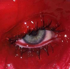 an eye is shown with blood on it