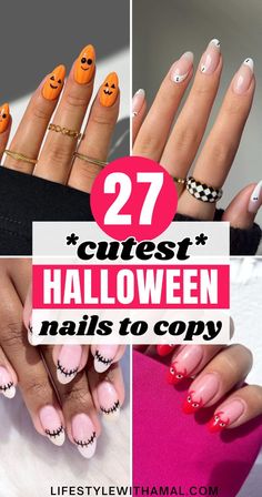 Ready to slay Halloween with some seriously cute Halloween nails? Check out these 27 cute Halloween nail designs that are spooky, fun, and totally on point. Whether you’re into playful ghosts or glittery bats, these nails will give your Halloween look a fab twist! Cute Nail Ideas For Halloween, Nail Design For Halloween, Halloween Inspired Nail Designs, Halloween Gel Polish Nails, Gel Nail Halloween Designs, Ghost Dip Nails, Fun Halloween Nail Art, Halloween Nail Art Simple, Halloween French Tip Nail Designs