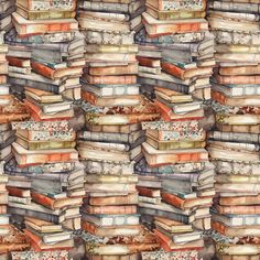 Whimsical Messy Stacked Books 1 Fabric - ineedfabric.com Whimsical Library, Dickson Tennessee, Stacked Books, Sustainable Practices, Digital Print Fabric, Stack Of Books, Display Screen, Textile Prints, Fabric Collection