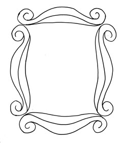 a black and white drawing of a frame with swirly lines on the edges,