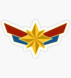 a star emblem sticker with the colors of red, blue and gold on it