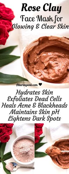 DIY Rose Clay Face Mask For Glowing & Clear Skin | Alluring Soul Glowing Clear Skin, Tumeric Face Mask, Get Rid Of Acne, Natural Skincare Brands, Diy Rose, Rid Of Acne, Clear Glowing Skin, Face Scrub Homemade