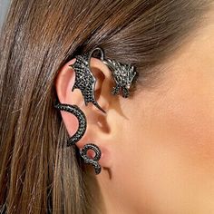 Dragon Jewelry Earrings, Silver Ear Cuff Earrings, Dragon Ear Cuffs, Climbing Earrings, Enchanted Jewelry, Cuff Earring, Dragon Earrings, Gothic Earrings, Silver Ear Cuff