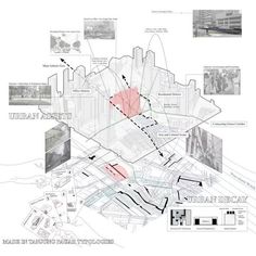 an architectural diagram shows the location of various buildings and streets in different areas, including one with