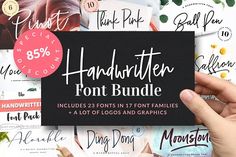 the handwritten font bundle includes 25 font families