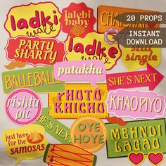 many different types of stickers on a white surface with words and phrases in various colors