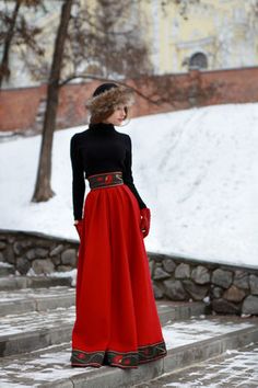 Original wool skirt "Russion Season " Long Wool Skirt, Warm Skirts, Royal Ball, Womens Skirts, Medieval Clothing, Red Skirt, Winter Skirt, Russian Fashion, Wool Skirt